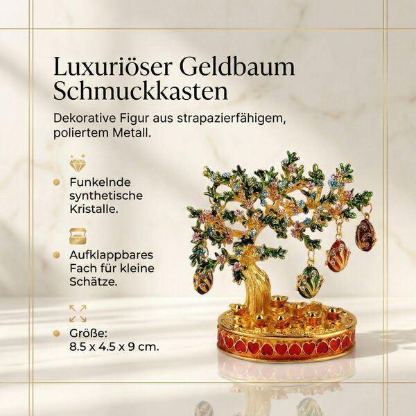 Eleganter goldfarbener Schmuckhalter in Baumform mit rosa Kristallen und dekorativen eif&ouml;rmigen Anh&auml;ngern, Gr&ouml;&szlig;e 8,5x4,5x9cm - Gr&uuml;n image number 2