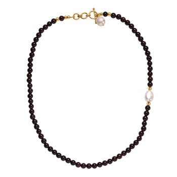 Rote Granat-Perlen und wei&szlig;e Barockperle Halskette, 45 cm