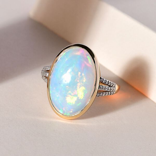 AAAA nat&uuml;rlicher, &auml;thiopischer Welo Opal und Diamant-Ring in 585 Gelbgold - 8,18 ct. image number 9