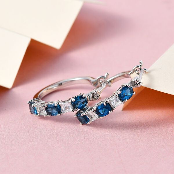 London Blau und wei&szlig;e Topas Creolen, 925 Silber platiniert ca. 2.48 ct image number 2