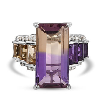 Ametrin und Mehrfarbige Edelstein-Ring, 925 Silber platiniert (Gr&ouml;&szlig;e 16.00) ca. 10,55 ct