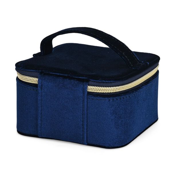 Samt-Schmuckbox mit 4 transparenten Schmuckbeuteln, 12x12x7 cm, Dunkelblau image number 4