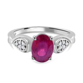 Afrikanischer Rubin (Fissure gefüllt), weißer Zirkon Ring, 925 Silber platiniert (Größe 16.00) ca. 2.55 ct