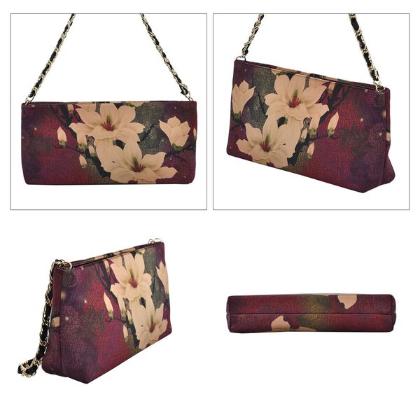 Luxury Edition: Seidenbrokat Handtasche mit Echtem Leder und Satin Geschenbox, RFID, Beere image number 3