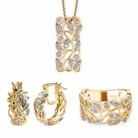 ALLORO Ring, Creolen und Anhänger mit Diamantakzenten, Silber vergoldet