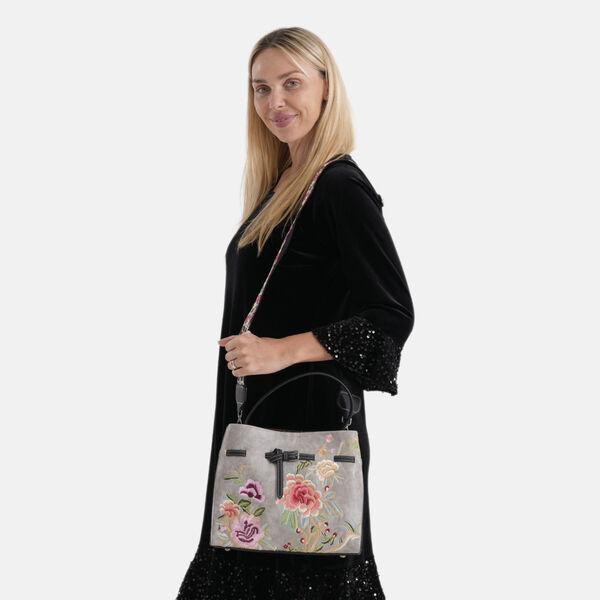 Florale Kunstprint Crossbody Tasche mit Komfort-Schulterriemen, 30x13x23cm, Grau image number 2