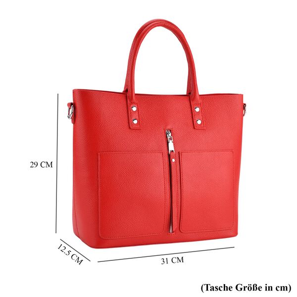 Echtleder Crossbody Tasche, mehrere Fächer, Reißverschluss vorne, 31 x 12.5 x 29 cm, Rot image number 8