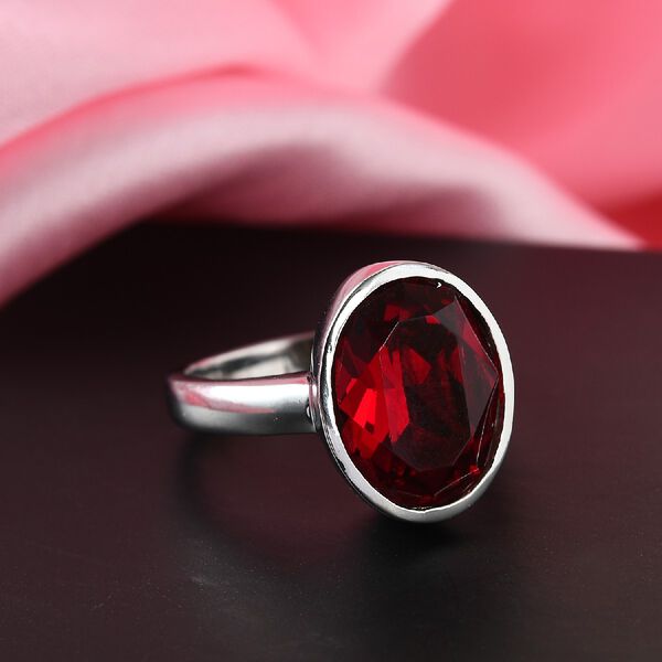 LUSTRO STELLA &Ouml;sterreichischer Roter Magma Kristall Solit&auml;r Ring Edelstahl image number 2