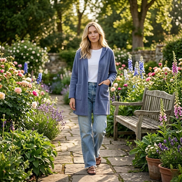LA MAREY Langer Cardigan mit Kapuze und Taschen, 83cm, Blau image number 2