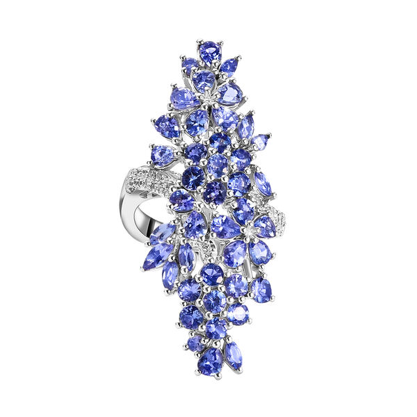 Floraler Tansanit und Zirkon-Cluster-Ring - 5,25 ct. image number 0