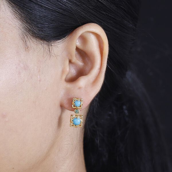 AA Sleeping Beauty Türkis Ohrringe 925 Silber 750 Gelbgold Vermeil ca. 1,71 ct. image number 3