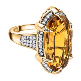 Citrin, Weißer Zirkon Ring, 925 Silber vergoldet, (Größe 16.00), ca. 10.71 ct