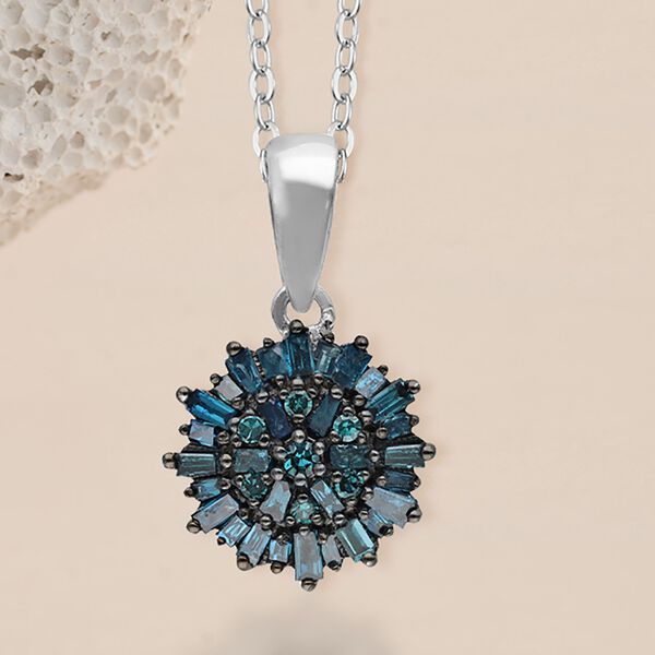 Blauer Diamant floraler Cluster-Anh&auml;nger mit Kette in Silber image number 2