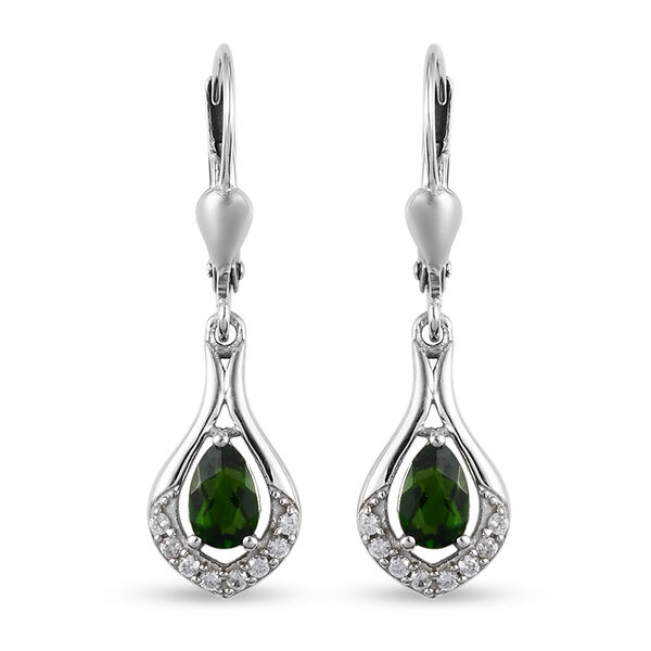 Natürlicher Chromdiopside Ohrhänger 925 Silber platiniert ca. 0,97 ct  image number 0