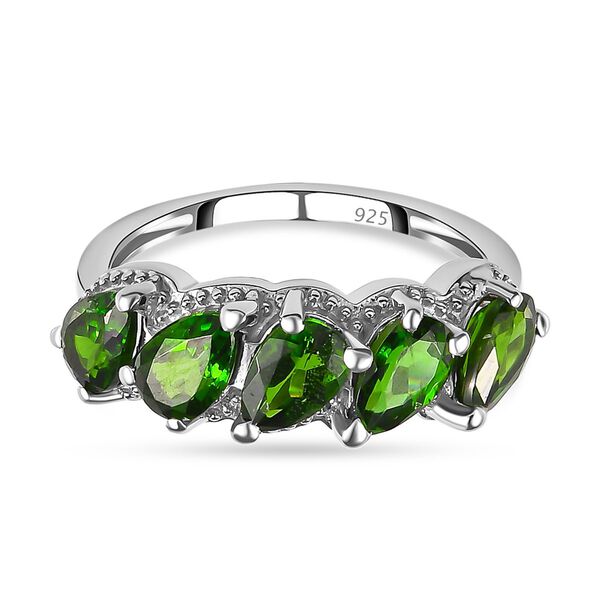 Nat&uuml;rlicher Chromdiopsid Ring, 925 Silber platiniert (Gr&ouml;&szlig;e 19.00) ca. 2.18 ct