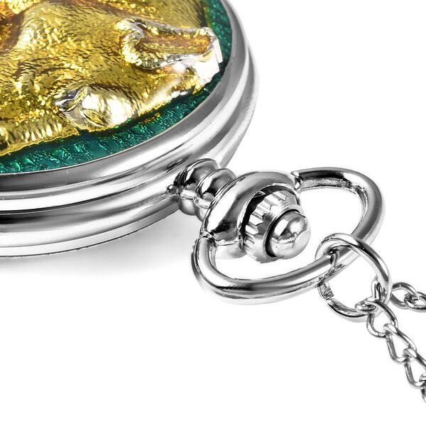 STRADA Taschenuhr mit 79cm Kette im L&ouml;we und L&ouml;wenbaby Motiv, Japanisches Uhrwerk image number 7