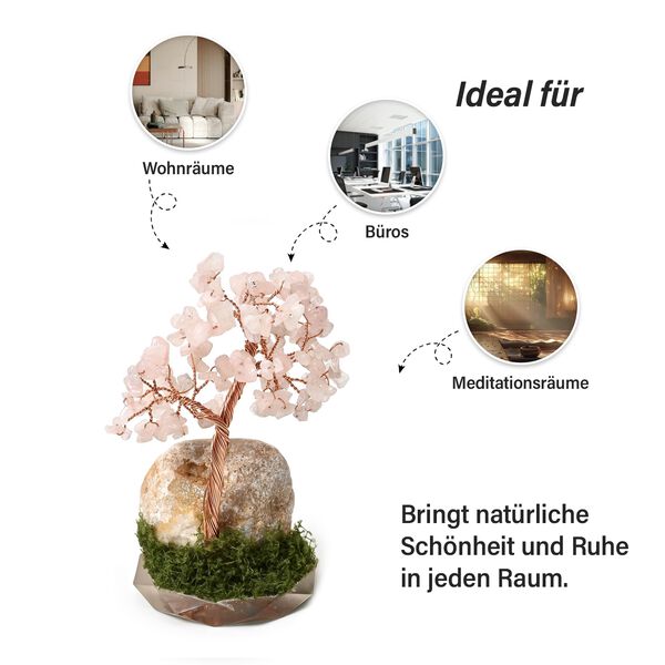 Handgefertigter Rosenquarz-Kristallbaum aus Kupferdraht, 7×12 cm, Rosa image number 3