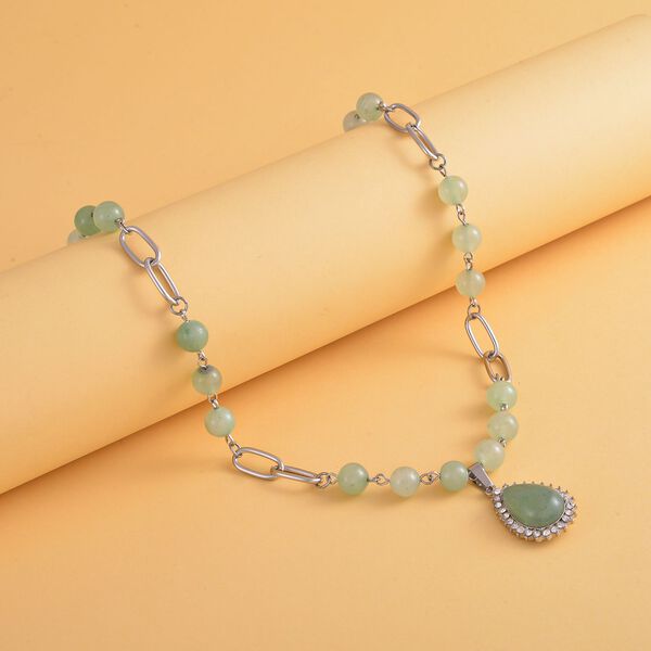 Grünes Aventurin Collier, ca. 45 cm, silberfarben ca. 83.00 ct image number 2