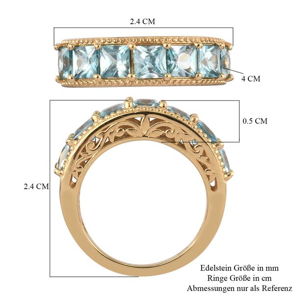 Kambodschanischer blauer Zirkon 7 Stein Ring 925 Silber 585 Vergoldet image number 6