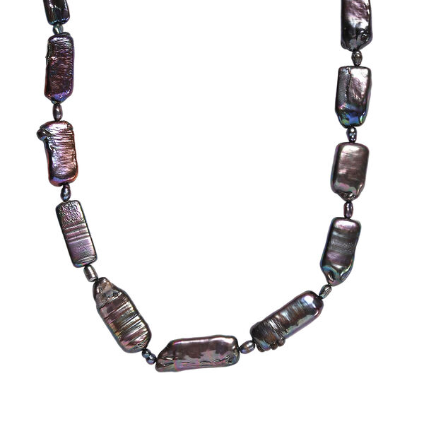 S&uuml;&szlig;wasserperlen-Kette, Pfauenfarbe, Fancy- und Ovalform, ca. 45 cm, 925 Silber, rhodiniert