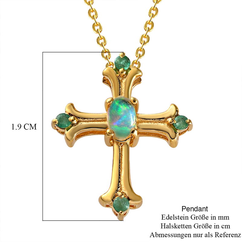Opal Kette Silber in mit | äthiopischer Smaragd SHOPLC Natürlicher, und Kreuz-Anhänger