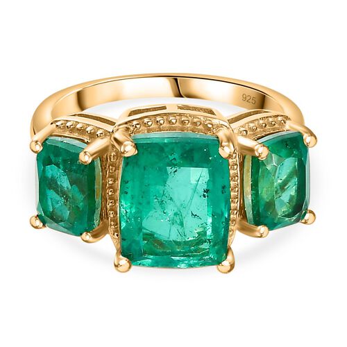 Smaragd-Quarz Triplette Ring 925 Silber 750 Gelbgold Vermeil (Größe 19.00) ca. 6,05 ct image number 0