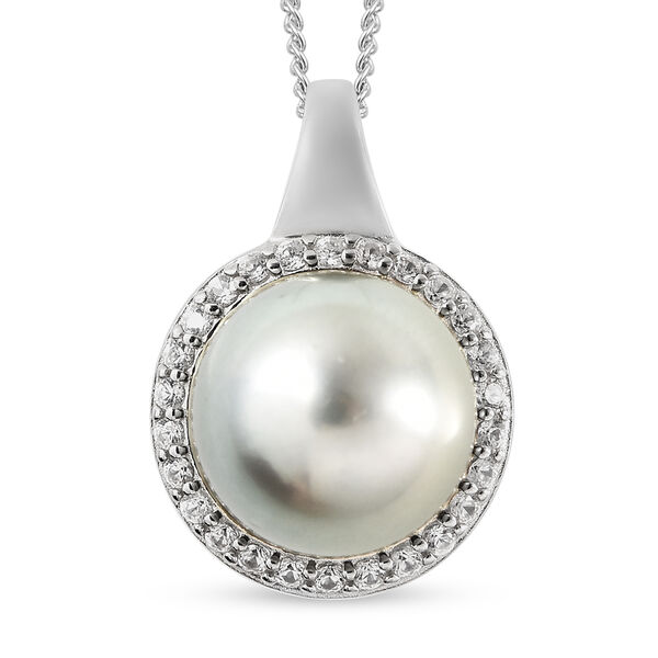 Tahiti Perle (10,5-11 mm) und Zirkon Anhänger mit Kette 45 cm 925 Silber rhodiniert ca. 0,33 ct image number 0