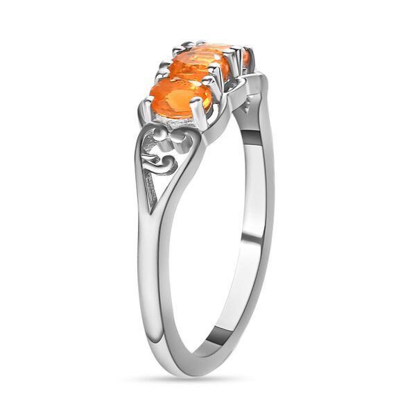 2er-Set-Salamanca Feueropal-Trilogie-Ring und Anh&auml;nger, 925 Silber platiniert, 0,70 ct. image number 5