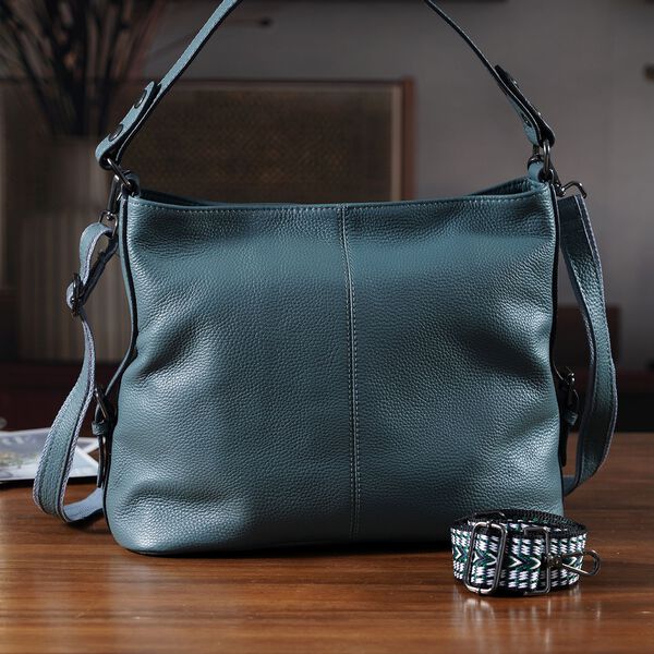 Leder-Crossbody-Tasche mit 3 Tragevarianten, 32x12x25 cm, Blau image number 2