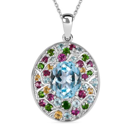 Himmelblauer Topas, Mehrfarbiger Edelstein Anh&auml;nger mit Kette ca. 50 cm, 925 Silber rhodiniert ca. 6.34 ct