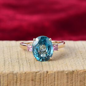 AAA Blauer Zirkon, Rosa Saphir Ring 585 Gold (Größe 17.00) ca. 6,02 ct