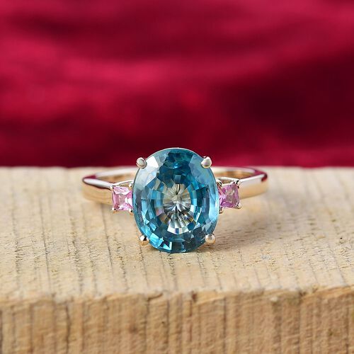 AAA Blauer Zirkon, Rosa Saphir Ring 585 Gold (Größe 17.00) ca. 6,02 ct image number 1