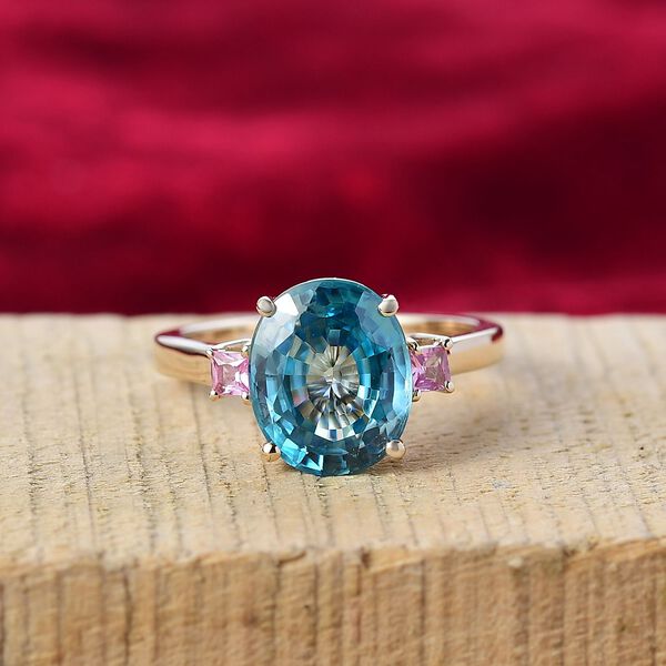AAA Blauer Zirkon, Rosa Saphir Ring 585 Gold (Gr&ouml;&szlig;e 17.00) ca. 6,02 ct image number 2
