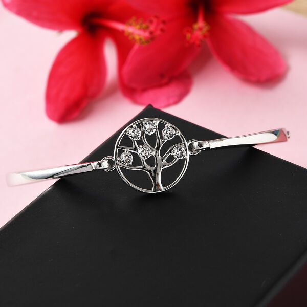 LUSTRO STELLA - österreichischer weißer Kristall-Armreif, 19 cm lang, Messing ca. 0,49 ct image number 2