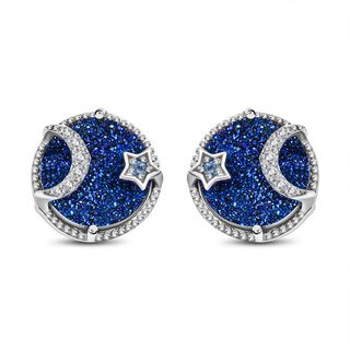 GP Celestial Kollektion - Blaue Drusen Quarz und Tansanit Ohrringe, 925 Silber platiniert ca. 6.60 ct