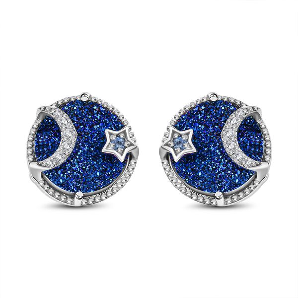 GP Celestial Kollektion - Blaue Drusen Quarz und Tansanit Ohrringe, 925 Silber platiniert ca. 6.60 ct