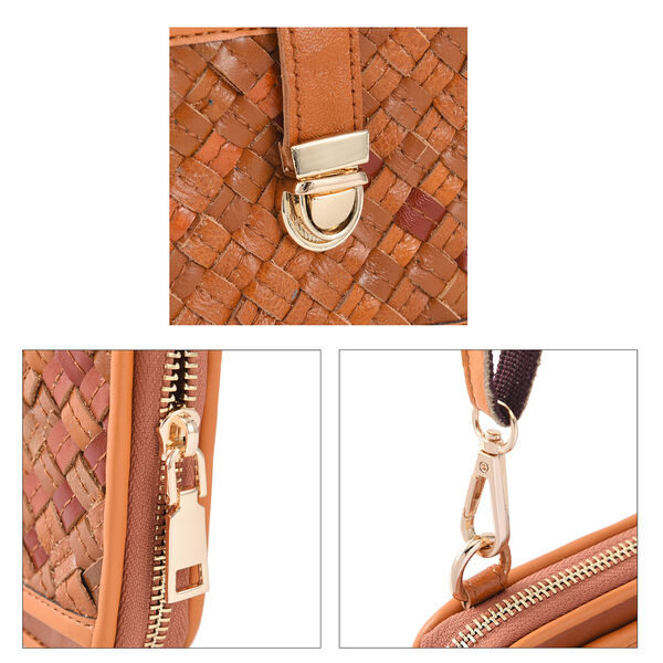 CHAOS BY ELSIE - Gewebte Umh&auml;ngetasche aus 100% echtem Leder mit RFID Schutz, Gr&ouml;&szlig;e 20x2x11 cm, Hellbraun image number 5