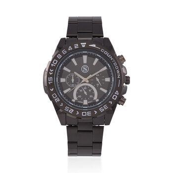 STRADA - Japanisches Uhrwerk mit rotierbarem Skalenring und Edelstahl, Schwarz