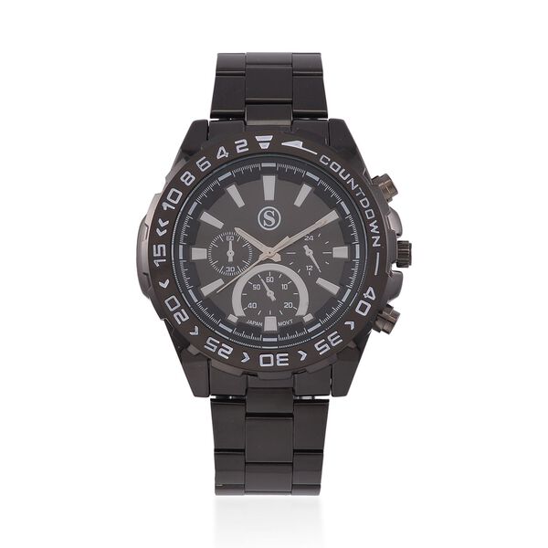 STRADA - Japanisches Uhrwerk mit rotierbarem Skalenring und Edelstahl, Schwarz