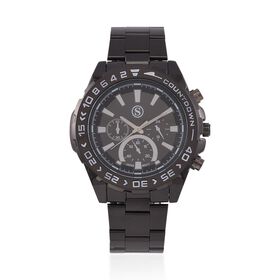 STRADA - Japanisches Uhrwerk mit rotierbarem Skalenring und Edelstahl, Schwarz