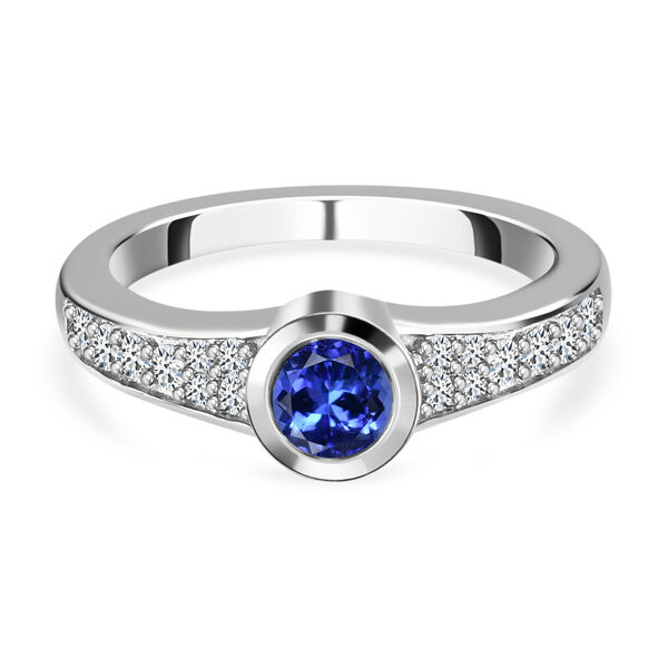 Tanzanite und Zirkon Ring 925 Silber Platin-&Uuml;berzug
