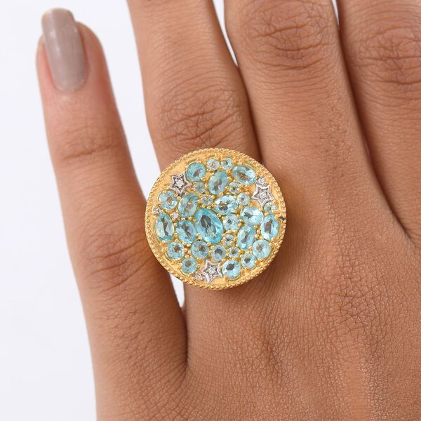 D'Joy Blauer Apatit Ring 925 Silber Rhodiniert und 750 Gelbgold Vermeil (Größe 17.00) ca. 3.90 ct image number 2