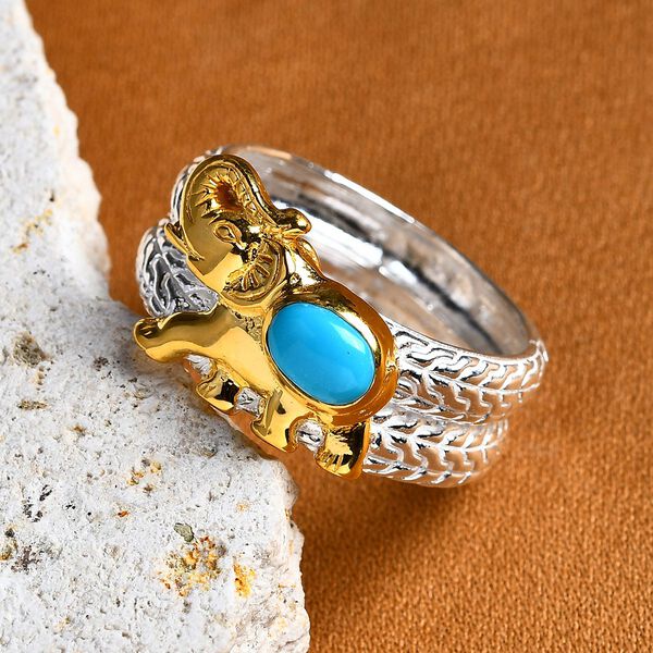 Royal Bali Kollektion- Amerikanischer nat&uuml;rlicher Sleeping Beauty T&uuml;rkis Elefant Ring - 0,83 ct. image number 1