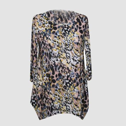 Bedrucktes Longline-Top f&uuml;r Damen, Schwarz und Mehrfarbig, Gr&ouml;&szlig;e: L