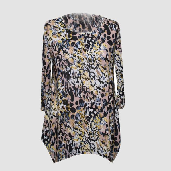 Bedrucktes Longline-Top für Damen, Schwarz und Mehrfarbig, Größe: L image number 0