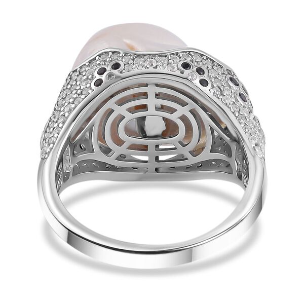 Wei&szlig;er Barockperle, schwarzer Spinell und Zirkon-Ring- 25 ct. image number 5