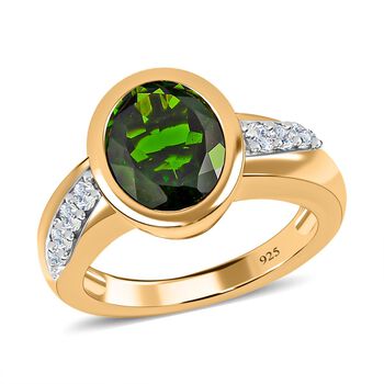 Nat&uuml;rlicher Chromdiopsid, wei&szlig;er Zirkon Ring, 925 Silber Gelbgold Vermeil, (Gr&ouml;&szlig;e 17.00) ca. 3.92 ct