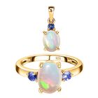 2er Set - AA Natürlicher, äthiopischer Welo Opal Anhänger und Ring, 925 Silber Gelbgold Vermeil ca. 2.67 ct