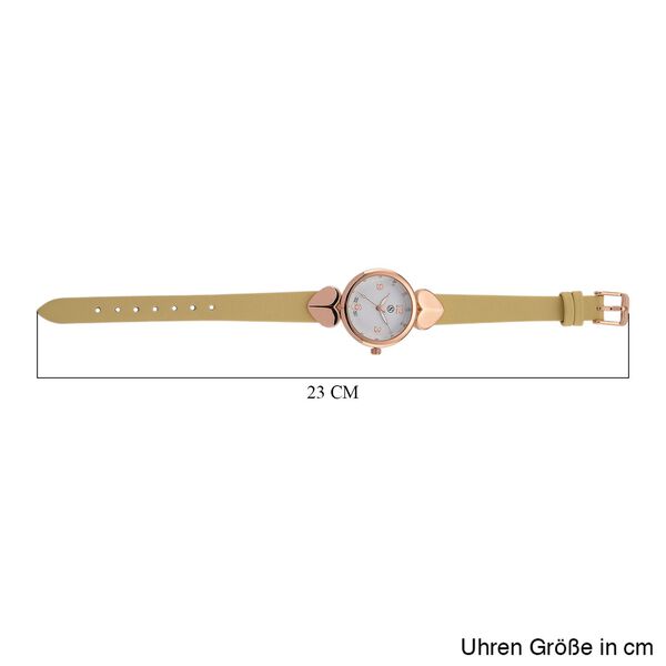 STRADA Uhr mit PC21S Japan-Uhrwerk, Edelstahl-Mesh-Armband, Roségoldfarben mit Kristallzifferblatt, Aprikose image number 7
