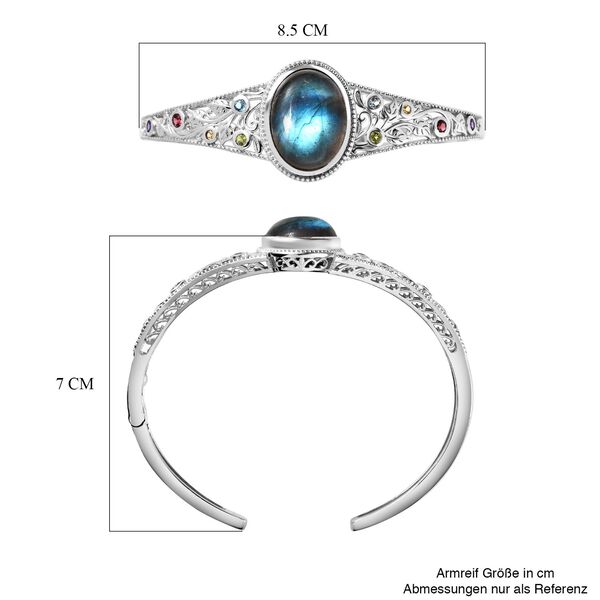 Labradorit, Roter Granat Armreif ca. 19 cm Reines Messing platiniert ca. 18,84 ct. image number 6